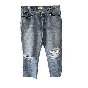 Agolde Lana Mid Rise Vintage Straight Jeans Cropped Distressed Size 32 A140-1206